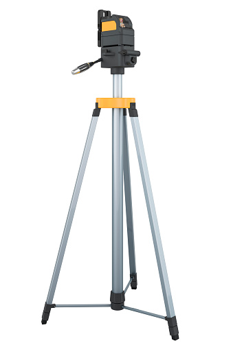 Automatic optical level with tripod, 3D rendering isolated on white background
