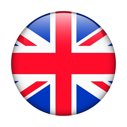 United Kingdom, Britain National flag. Vector icon. Glass button for web, app, ui. Glossy banner.