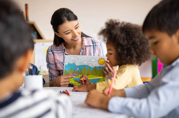 istock Teacher in art class with a group of elementary school students 1402700280