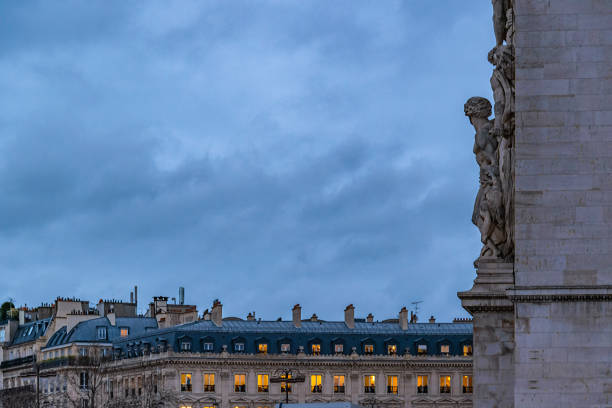 Exterior view of famous triumph arch monument, paris, france