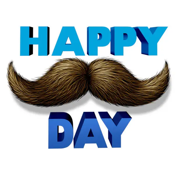 Happy fathers day celebration and fatherhood concept as a thank you to the best dad message as a mustache with long whiskers on a white background as a 3D illustration elements.