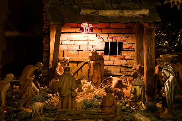 istock A Christmas nativity scene with a light 140270236