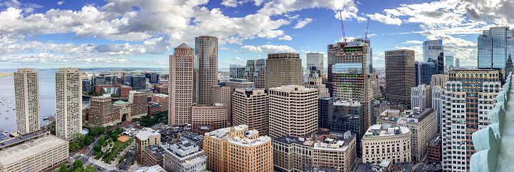 Panoramic High view of the city of Boston Cityscape Skyline Panorama of the South End and South Boston