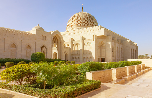 Mosque cupola building architecture, Muscat, Oman, Sultan Qaboos Grand Mosque