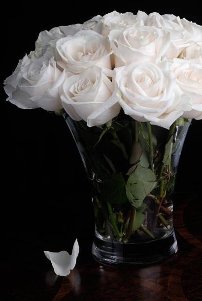 istock White Roses on Vase with Fallen Petal 140270354