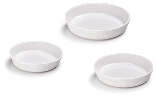 istock Three white round dishes of different sizes, isolated on white 1402705475