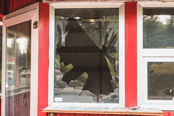 istock Broken window resulted from burglary 1402712100