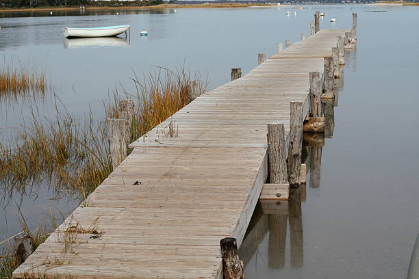 istock Dock extending into bay with boat in distance 140271315