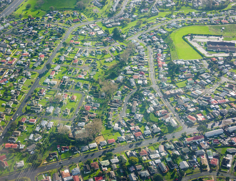 Rooftop patterns of urban residential area in South Auckland., New Zealand.