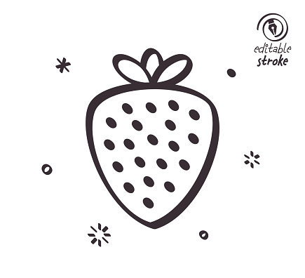 Strawberry field concept can fit various design projects. Modern and playful line vector illustration featuring the object drawn in outline style. It's also easy to change the stroke width and edit the color.