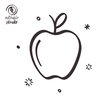 Fresh apple concept can fit various design projects. Modern and playful line vector illustration featuring the object drawn in outline style. It's also easy to change the stroke width and edit the color.