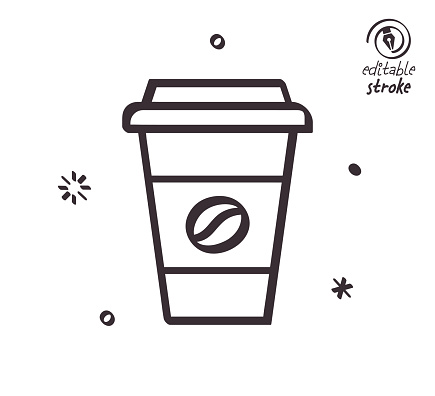 Take away coffee concept can fit various design projects. Modern and playful line vector illustration featuring the object drawn in outline style. It's also easy to change the stroke width and edit the color.