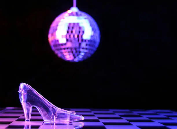 Glass Slipper With Disco Ball in Background,  Shallow DOF