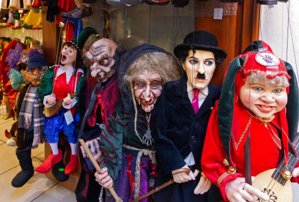 Prague, Czech Republic - May 30, 2022:  Marionette dolls shop in Prague.