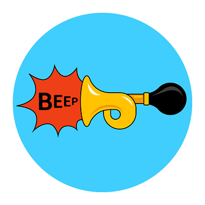 the yellow horn makes a loud sound. flat vector illustration
