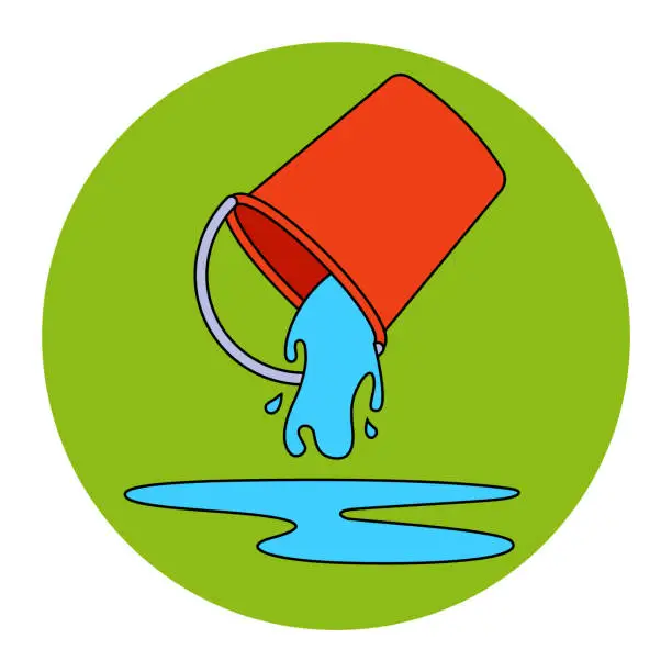 Vector illustration of pour a bucket of water onto the floor. wash the floors. flat vector illustration.