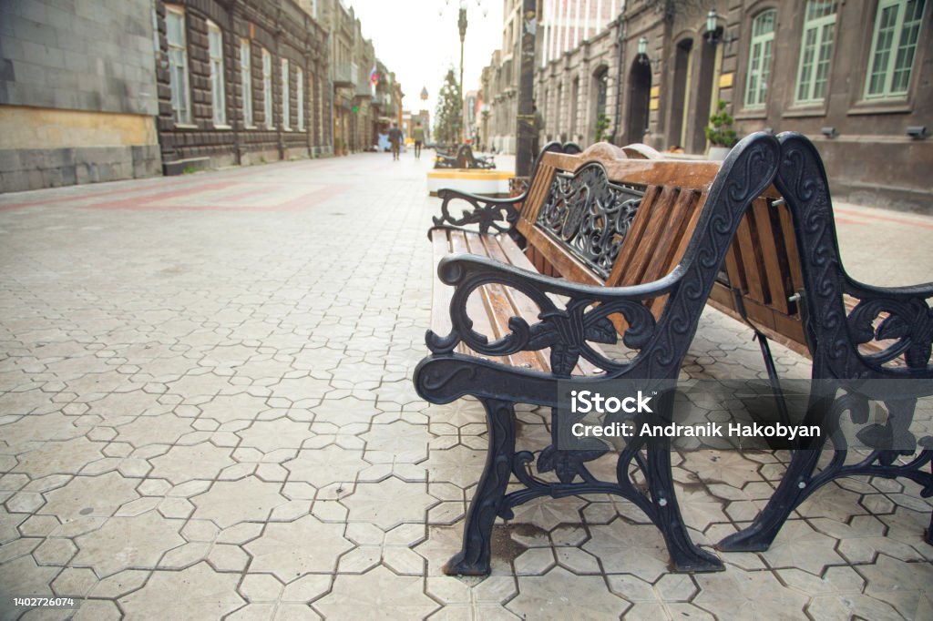 Bench in the city. Gyumri. Armenia Beauty Stock Photo