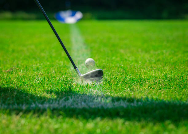 istock Playing golf. Golf course. Golf ball and club. 1402726154