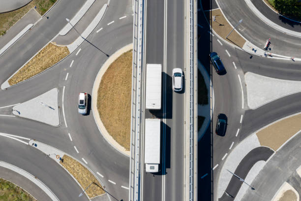istock Traffic Circle and Road Bridge, Aerial View 1402732336
