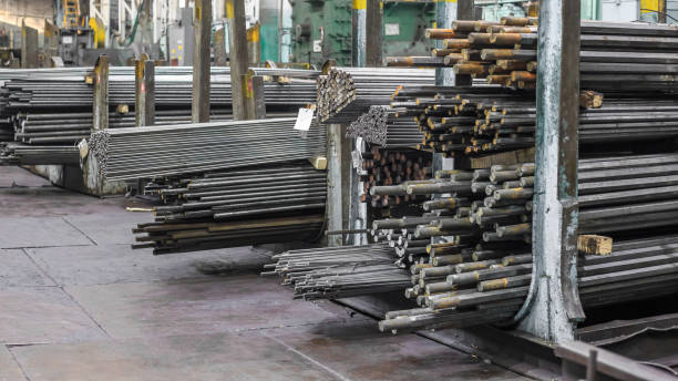 istock Hot rolling steel in warehouse of iron foundry. 1402732950
