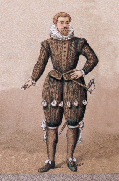 Costume of a French noble man, late 16th early 17th Century, History of Fashion Vintage illustration Costume of a French noble man, late 16th early 17th Century, History of Fashion.  Reign of Henri IV vintage garter belt stock illustrations