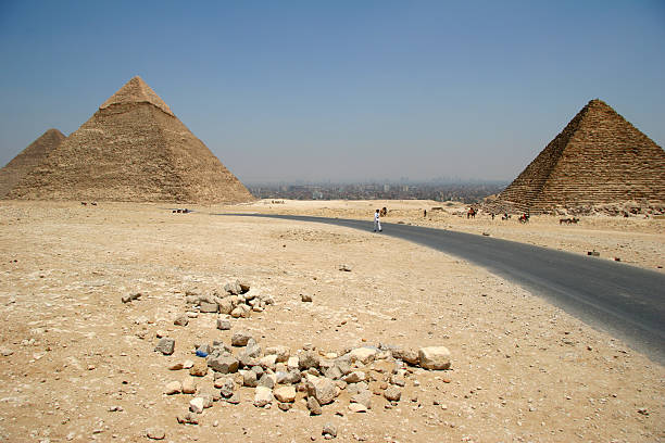 Three pyramids of Giza, Egypt stock photo