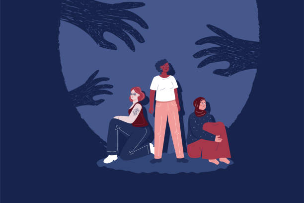 The problem of harassment, abuse, bullying, violence towards women. vector art illustration