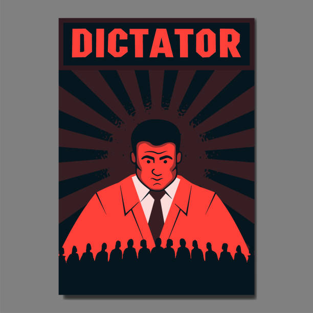 A placardr with a politician looking at a crowd, a symbol of dictatorship, totalitarianism and autocracy. vector art illustration