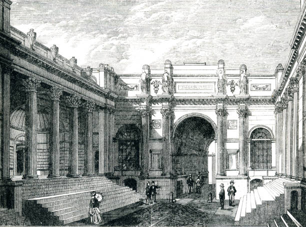 bank of england, the interior court in soanes' designed area. lothbury court - bank of england stock illustrations