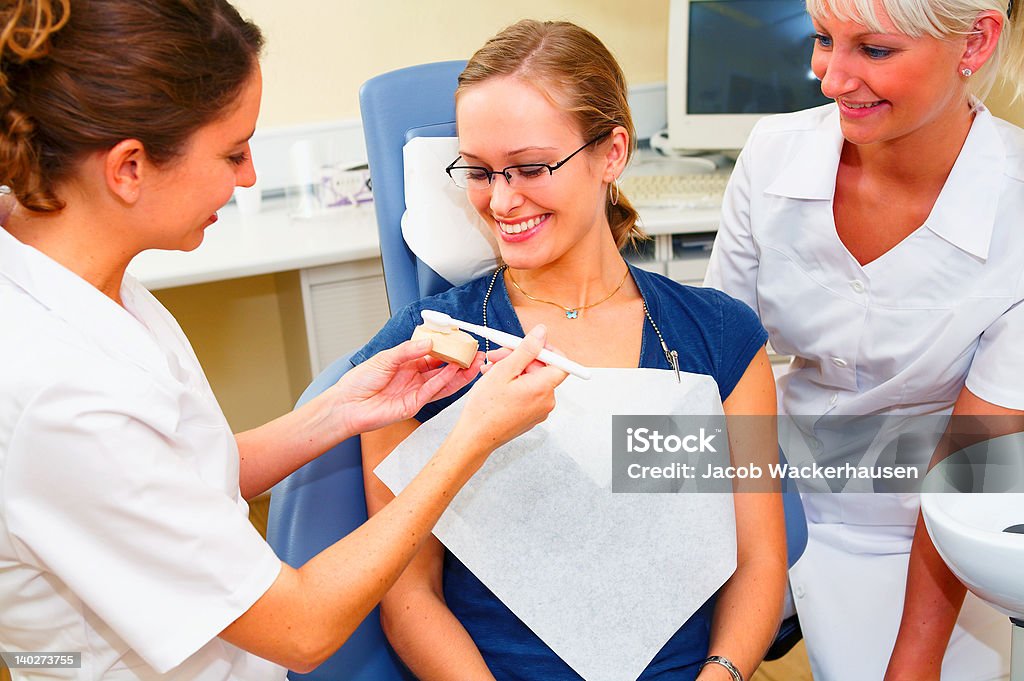 Dentists assisting a female patient Adult Stock Photo