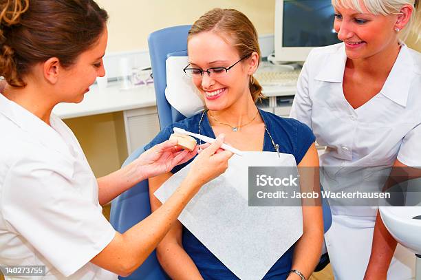 Dentists Assisting A Female Patient Stock Photo - Download Image Now - Adult, Adults Only, Assistance