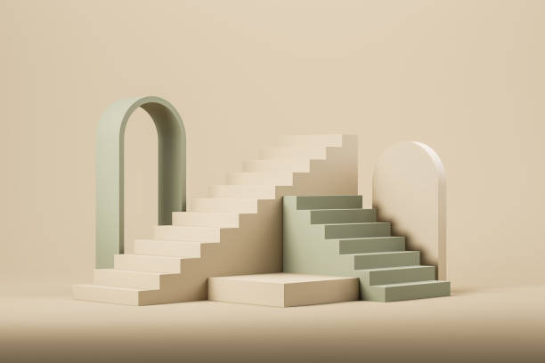 istock Light abstract podium and staircase with arch. Mockup 1402739358
