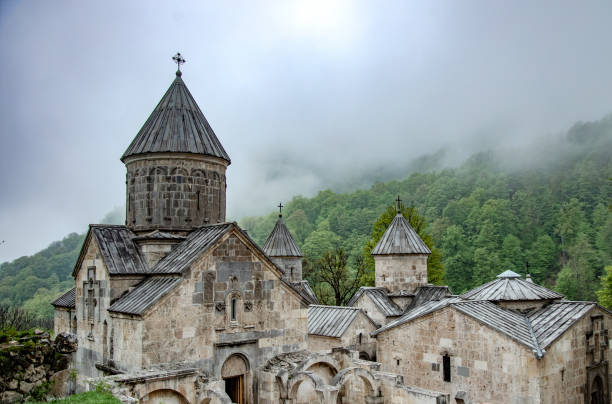 istock Haghartsin monastery complex with foggy background 1402739743
