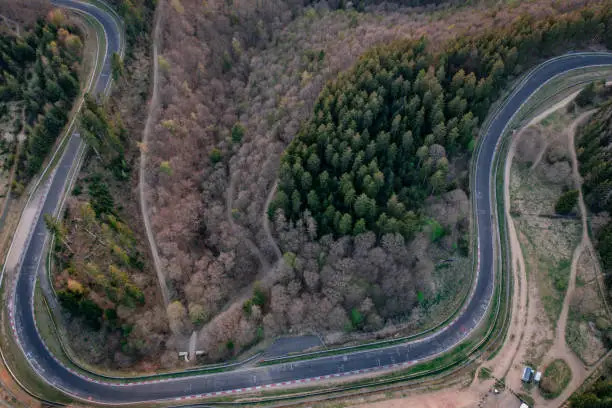 Aerial view of the Nurburgring race track and the natural landscape of the Eifel