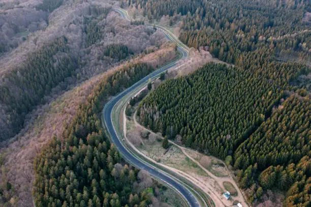 Aerial view of the Nurburgring race track and the natural landscape of the Eifel