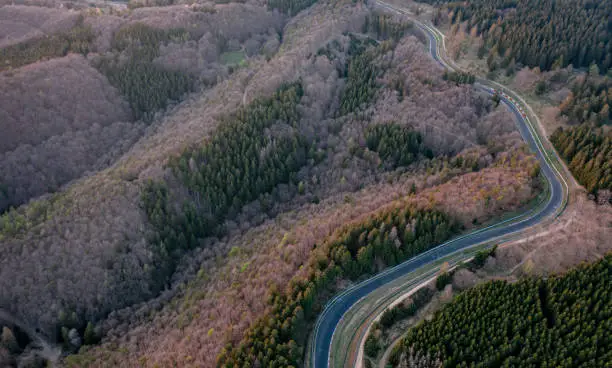 Aerial view of the Nurburgring race track and the natural landscape of the Eifel