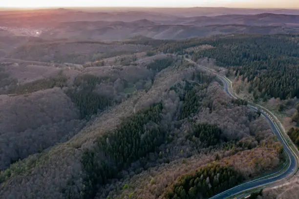 Aerial view of the Nurburgring race track and the natural landscape of the Eifel