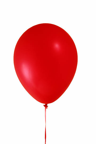 Red Balloon with Streamer Isolated on White Background stock photo