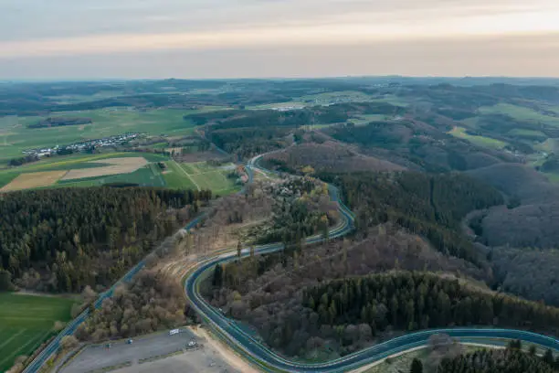 Aerial view of the Nurburgring race track and the natural landscape of the Eifel