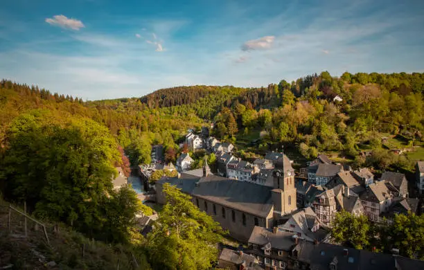 Cityscape of the old town of Monschau view from above