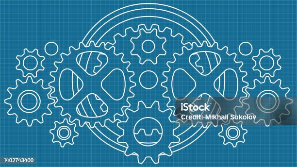 Blueprint Pattern Of Various Mechanical Gears Stock Illustration - Download Image Now - Gear - Mechanism, Gearshift, Engine
