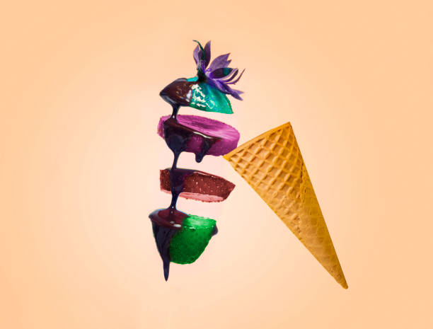 istock Contemporary art , multicolored sliced strawberries next to ice cream cone 1402749157