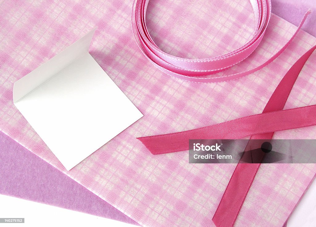Gift Wrapping DIY Gift Wrapping (Wrapper, tag, and ribbons) Anniversary Stock Photo