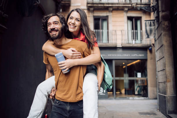 istock Young couple having fun during their journey in Barcelona 1402753943