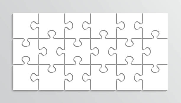 illustrazioni stock, clip art, cartoni animati e icone di tendenza di puzzle thinking game. layout semplice a mosaico 3x6. griglia del puzzle di 18 pezzi. orientamento album - jigsaw piece choice banner number