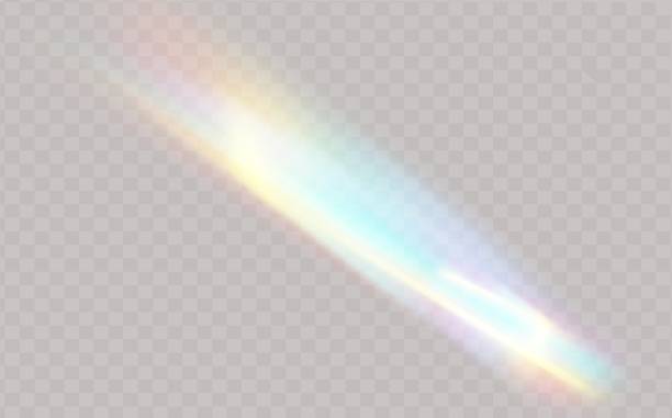 Web A set of colourful vector lens, crystal rainbow light and flare transparent effects.Overlay for backgrounds.Triangular prism concept. transparent prism stock illustrations