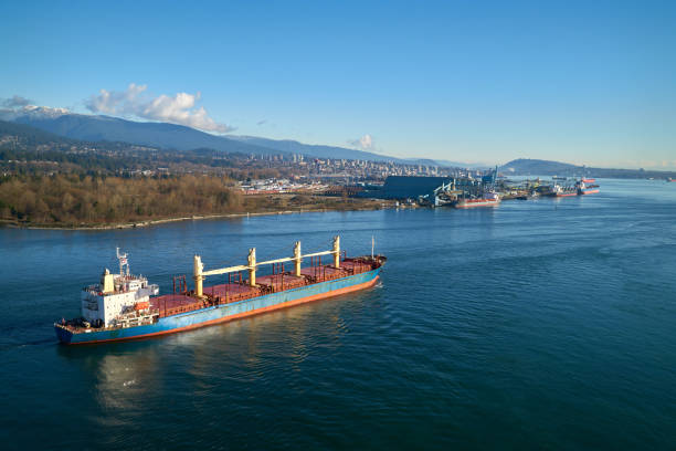Freighter Entering Port of Vancouver stock photo