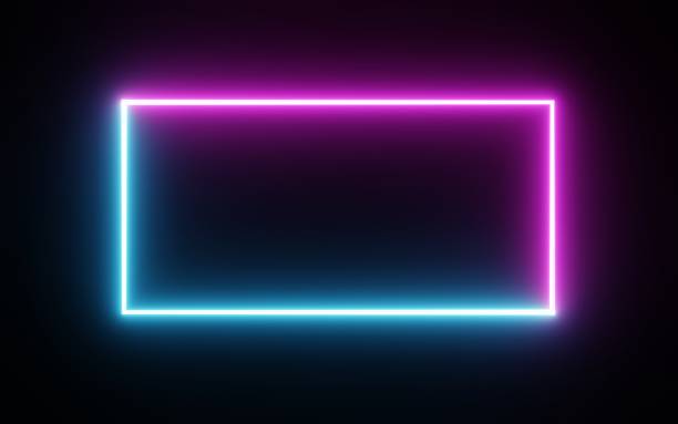 istock Square rectangle picture frame with two tone neon color motion graphic on isolated black background. Blue and pink light moving for overlay element. 3D illustration rendering. Empty copy space middle 1402758333