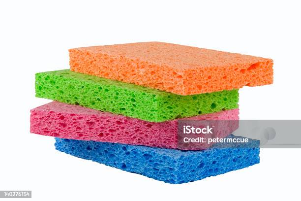 Four Sponges Stock Photo - Download Image Now - Artificial, Bath Sponge, Blue