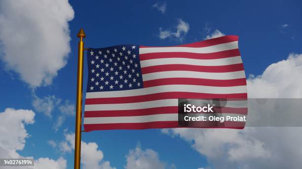 National Flag Of United States Of America 3d Render With Flagpole And Blue Sky American Or Us Flag Textile Usa Flag Uncle Sam Or Big Brother Stock Photo - Download Image Now